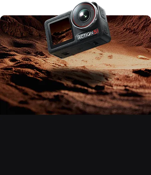 DJI Action camera with 'Action 5X' branding on a desert background, sold by a DJI authorized retailer.